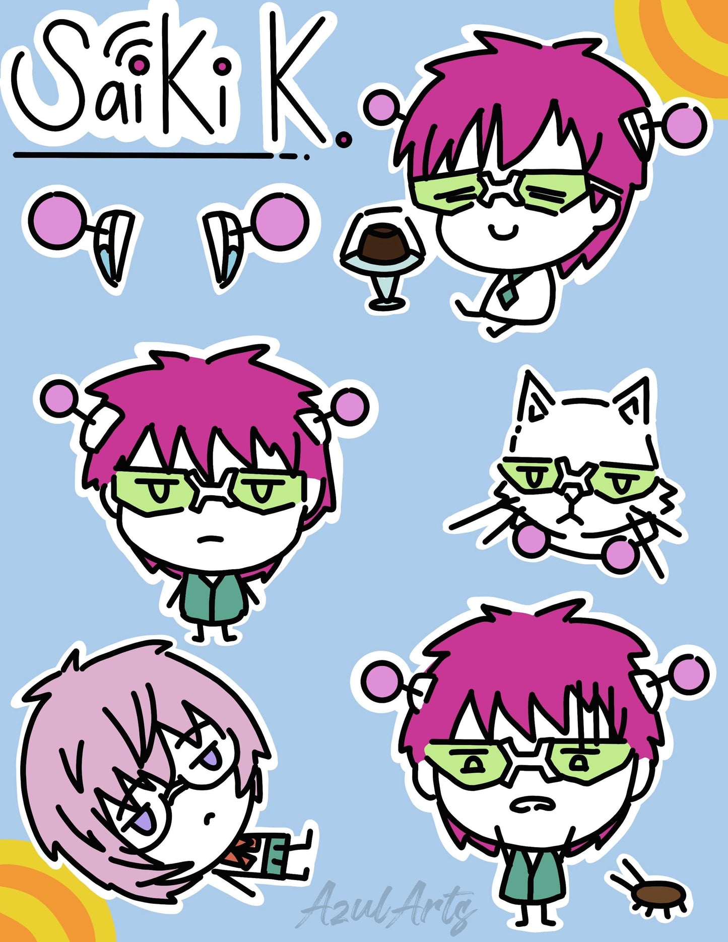 Saiki K Sticker Sheet | cute mini sheet