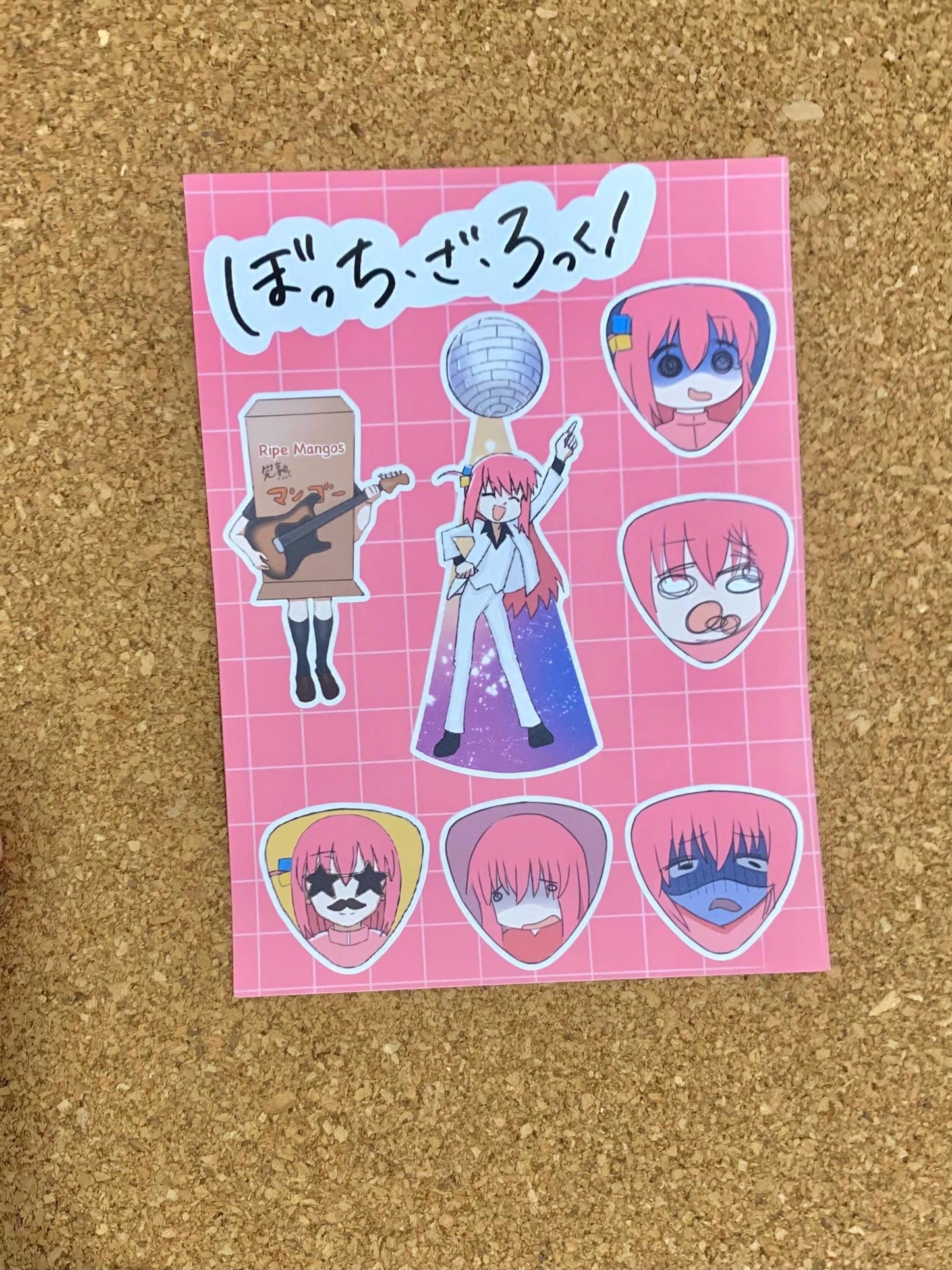 Bocchi the Rock! Bocchi Anime Sticker Sheet Funny Faces version