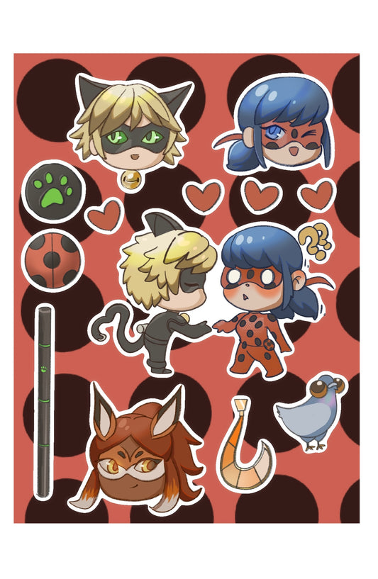 Miraculous Ladybug and Cat Noir Sticker Sheet